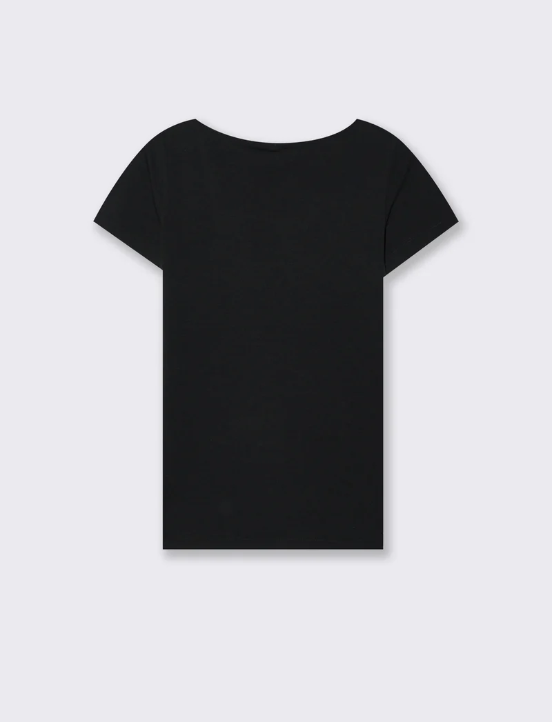 T-Shirt Basic con Scollo Quadrato - Nero
