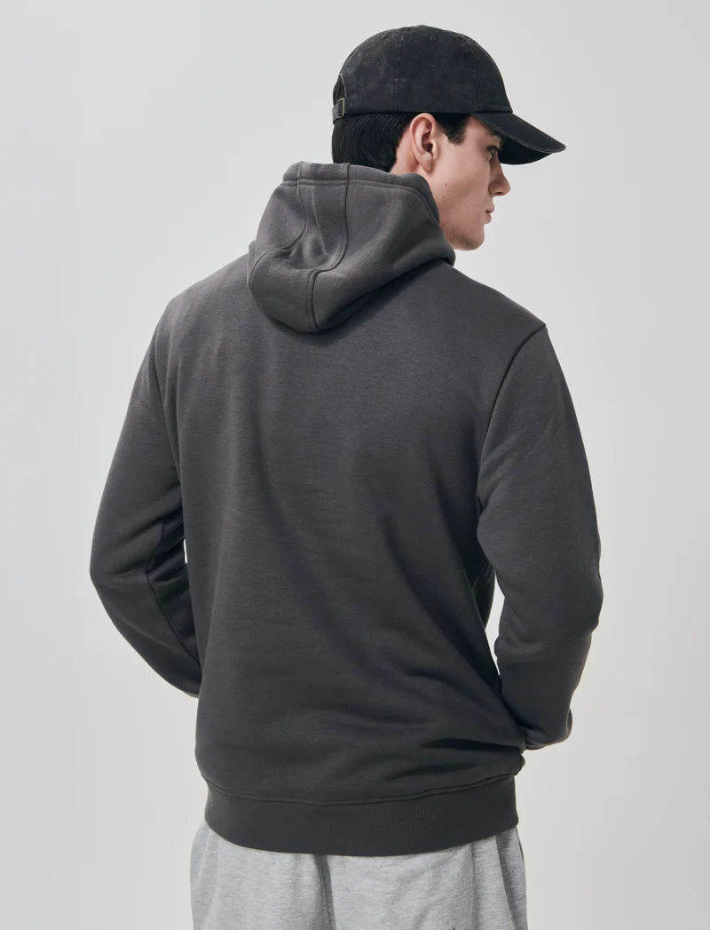 FELPA CON CAPPUCCIO STAMPA E RICAMO - Grigio piombo