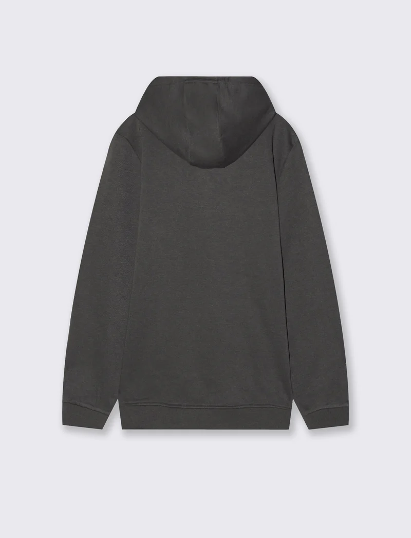 FELPA CON CAPPUCCIO STAMPA E RICAMO - Grigio piombo