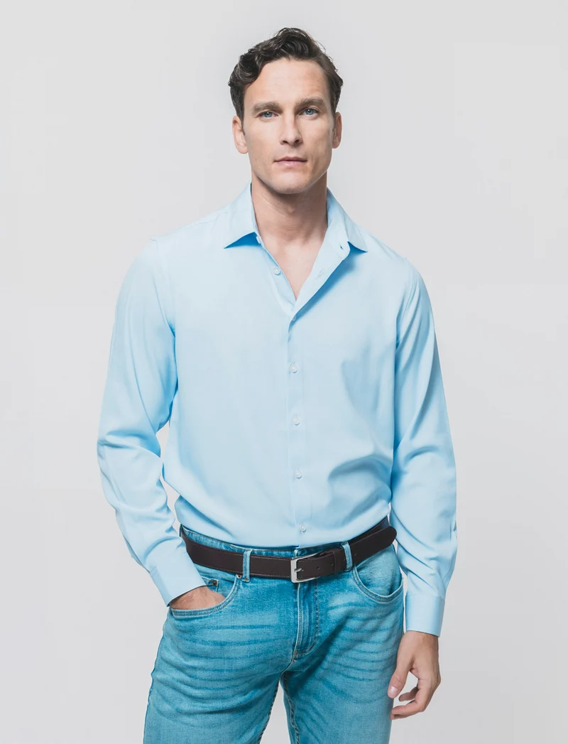 Camicia Formal Fit in Tessuto Jacquard - Celeste
