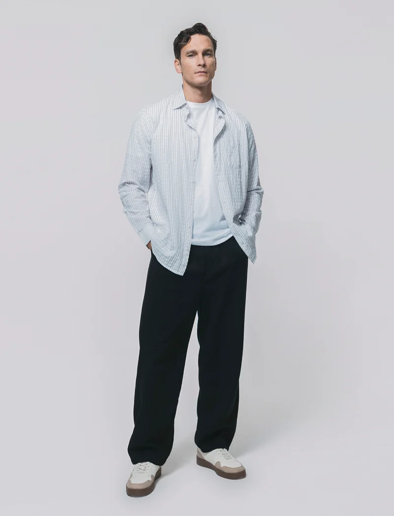 Camicia a righe in cotone da uomo - Beige