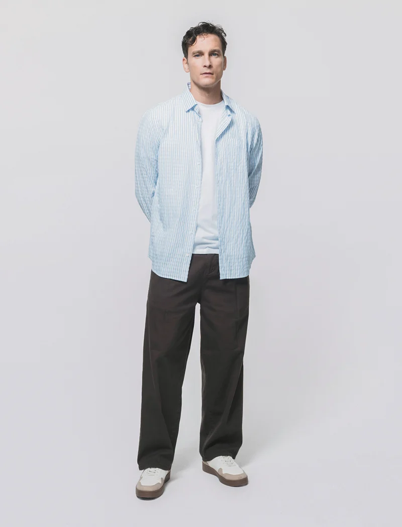 Camicia a righe in cotone da uomo - Celeste