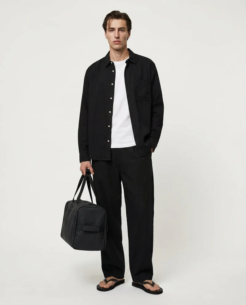 Camicia cropped in lyocell e cotone - Nero