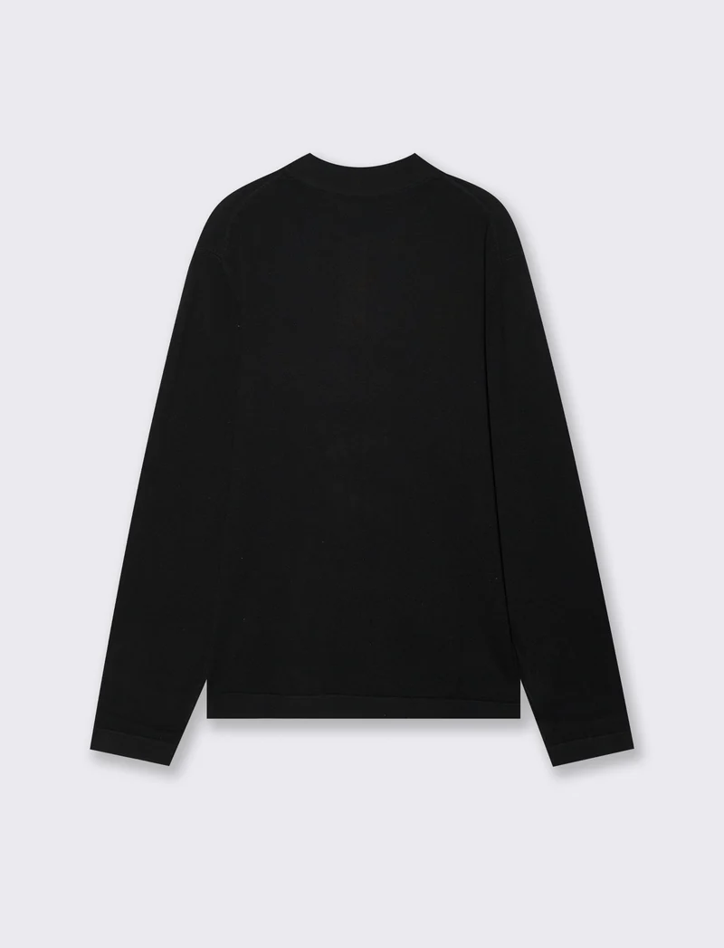 Maglia Polo con Colletto e Maniche Lunghe - Nero