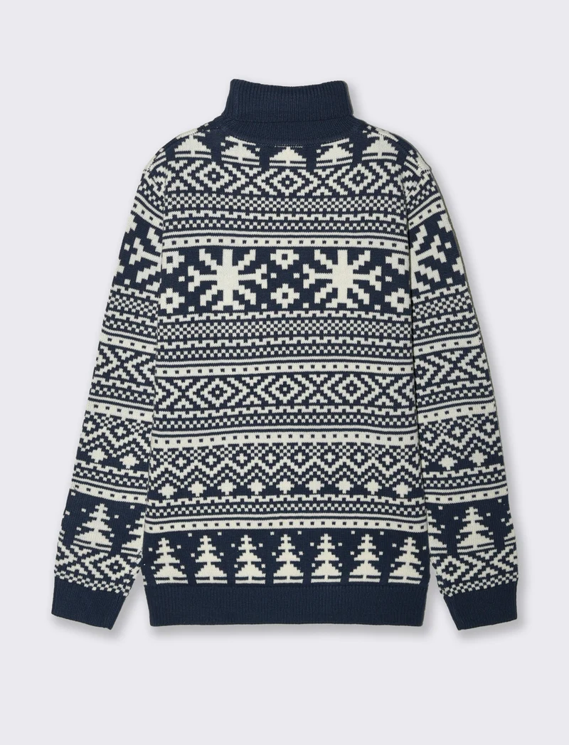 MAGLIA COLLO ALTO FANTASIA JACQUARD - Blu