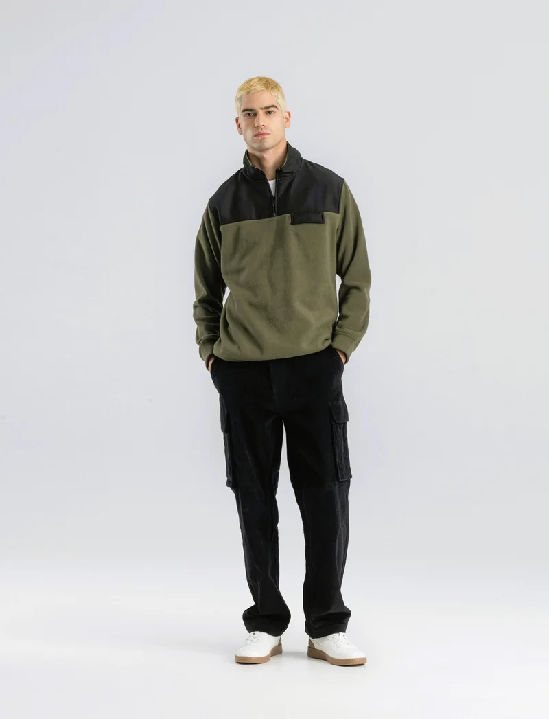 FELPA IN PILE CON CERNIERA - Verde militare