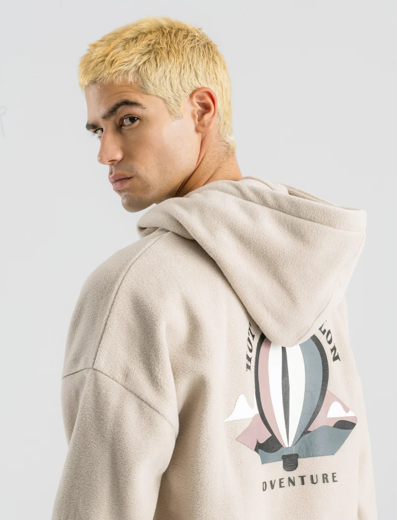 FELPA CON CAPPUCCIO IN PILE - Beige