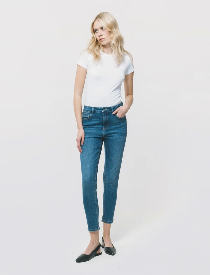 Jeans Skinny Push Up Vita Alta 5 Tasche - Denim