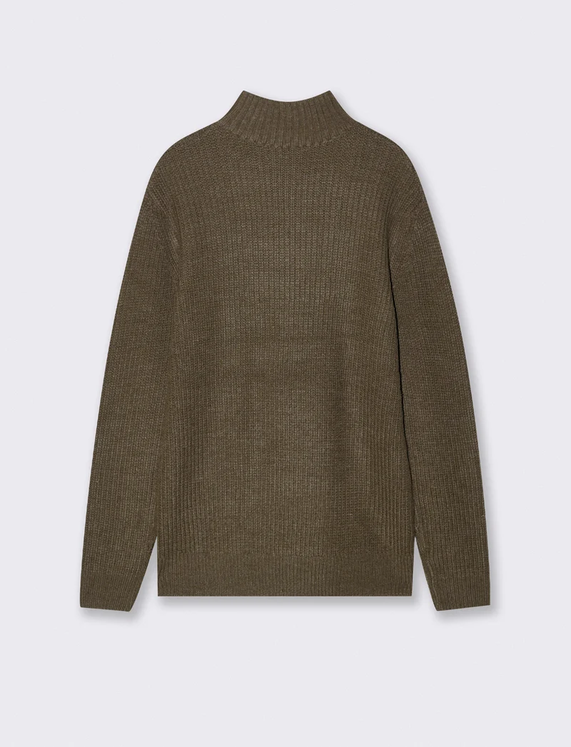 MAGLIA CON COLLO A CERNIERA E TEXTURE - Grigio fango
