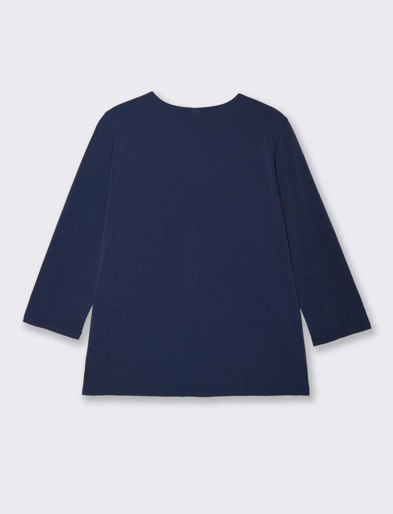 T-Shirt Scollo a V 3/4 Manica Comoda - Blu
