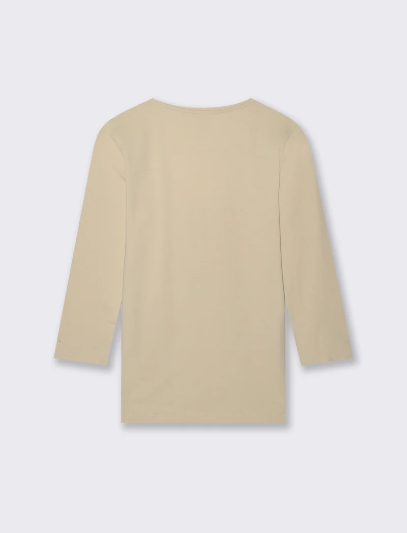 T-Shirt Manica Lunga Scollo a V - Beige grano