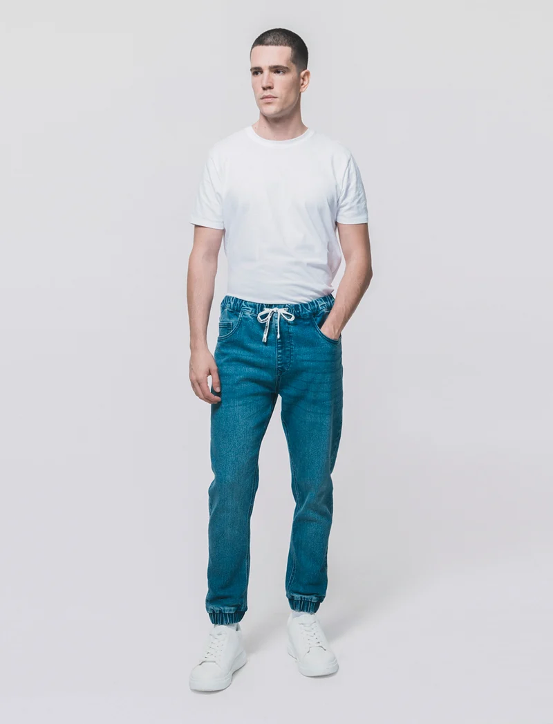 Jeans jogger con vita elasticizzata - Denim