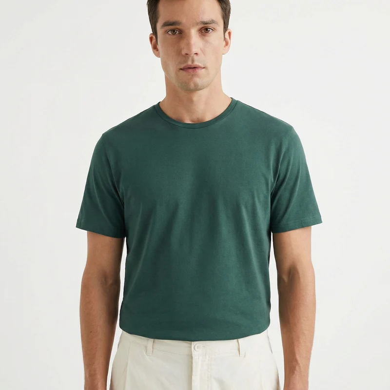 T-shirt slim fit in cotone elasticizzato - Verde petrolio