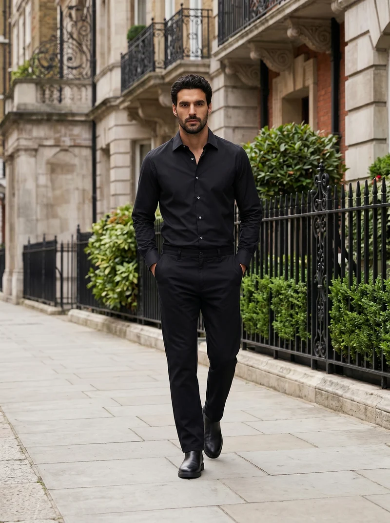 Camicia Regular Fit Easy Iron Collo Francese - Nero