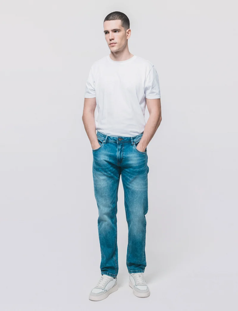 Jeans Slim Fit Blu Medio Effetto Slavato - Denim