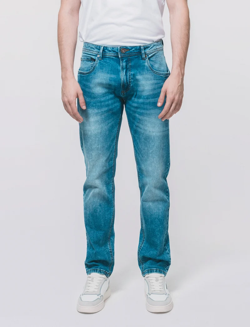 Jeans Slim Fit Blu Medio Effetto Slavato - Denim