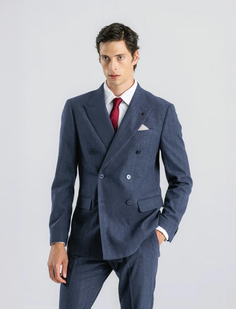 BLAZER A RIGHE DOPPIOPETTO DA COMPLETO - Blu