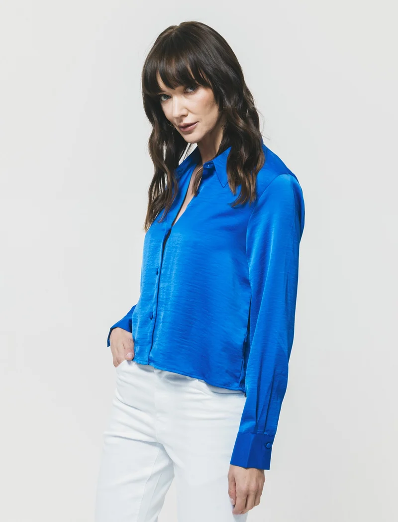 Camicia Crop Manica Lunga - Blu royal