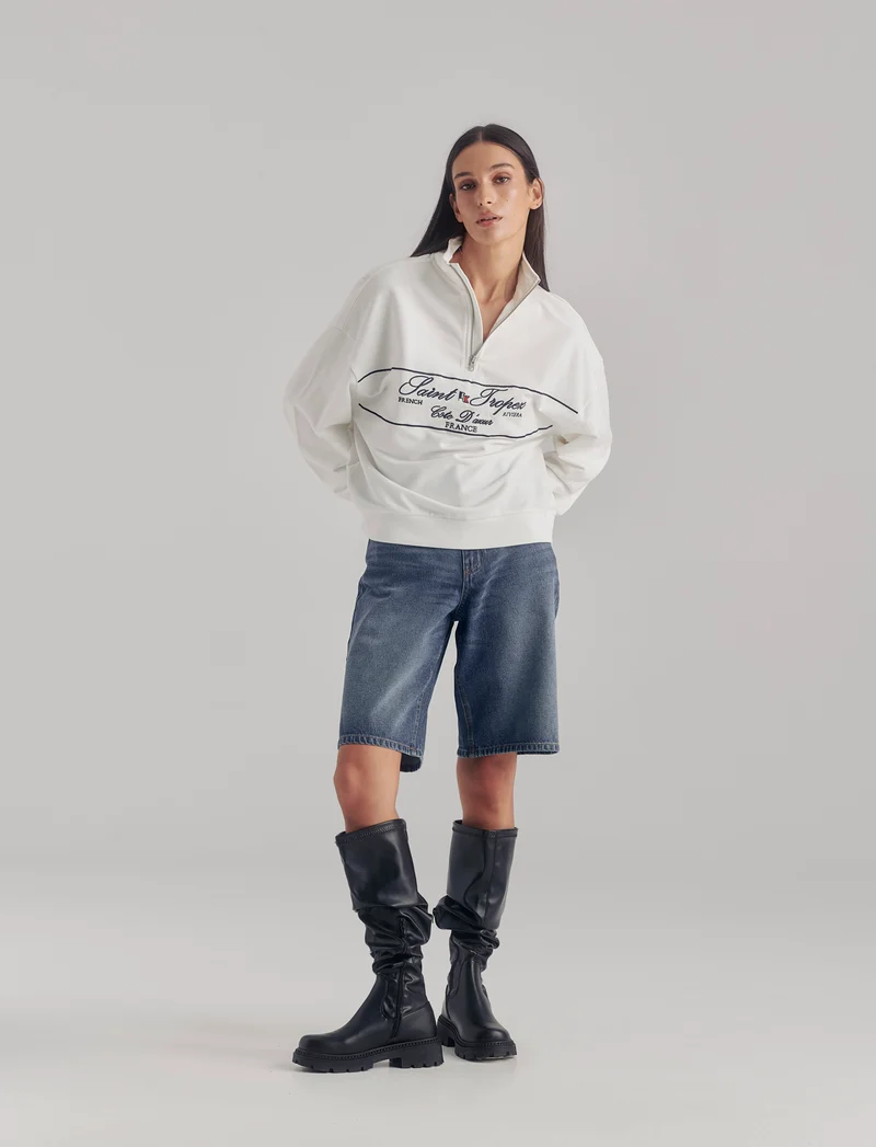 FELPA CON SCOLLO SERAFICO CON ZIP - Avorio