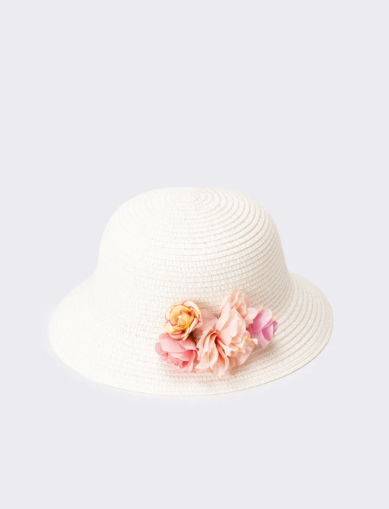 Cappello bambina modello tulipano con fiori multicolor - Bianco