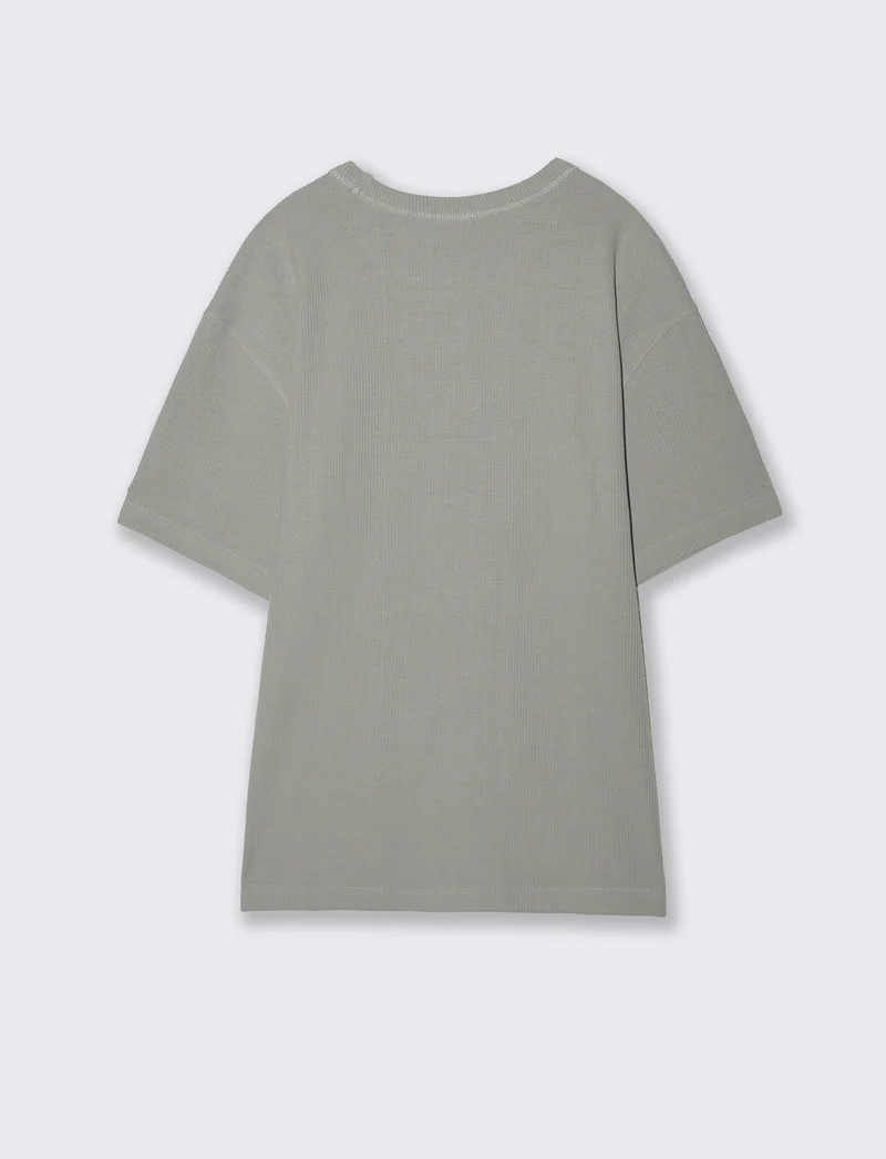 T-shirt girocollo in cotone a coste - Grigio