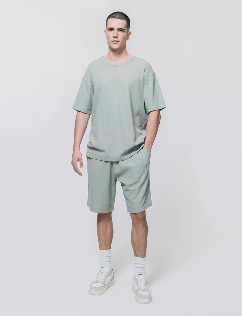 T-shirt girocollo in cotone a coste - Verde