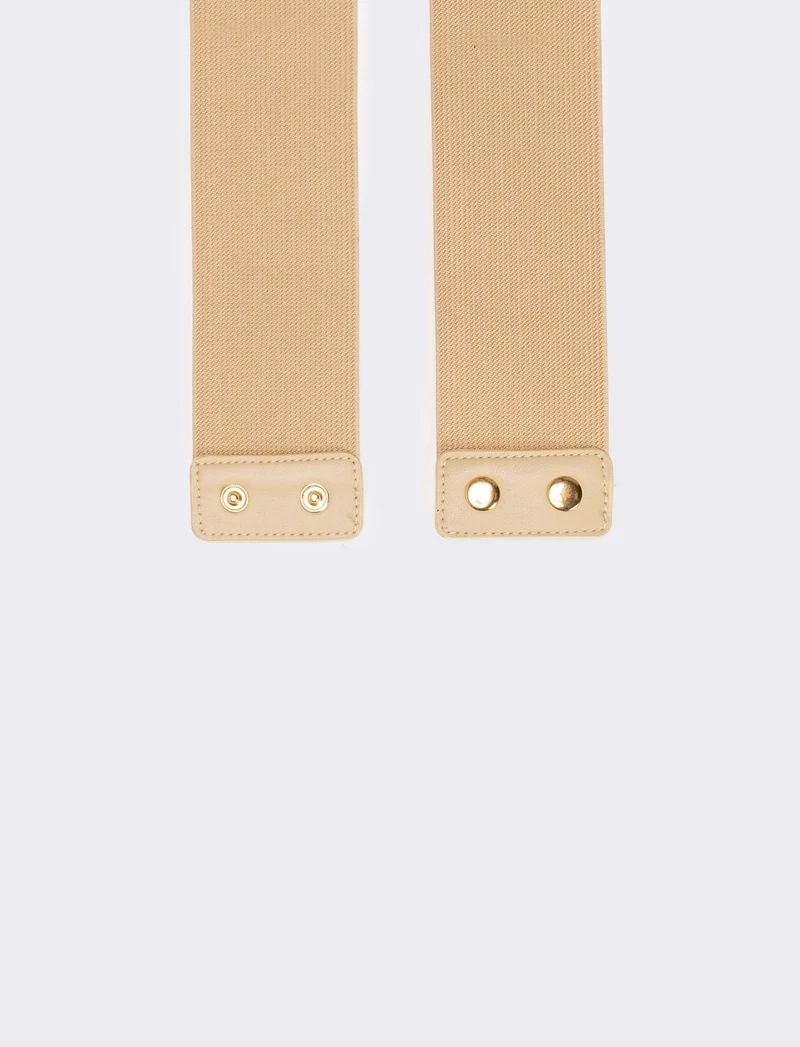 Cintura donna elastica con impunture di paglia - Beige