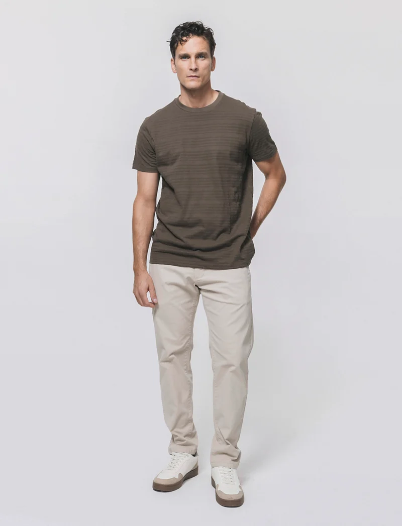 T-shirt girocollo jacquard righe - Verde kaki