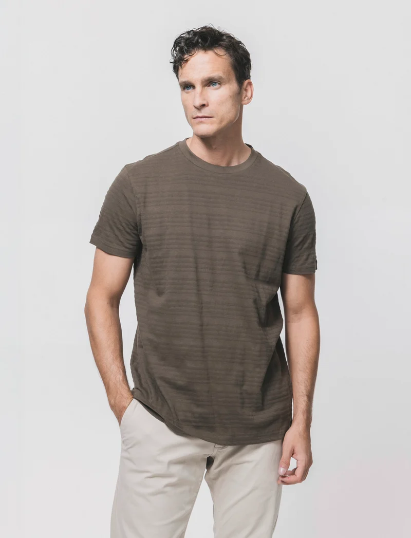 T-shirt girocollo jacquard righe - Verde kaki