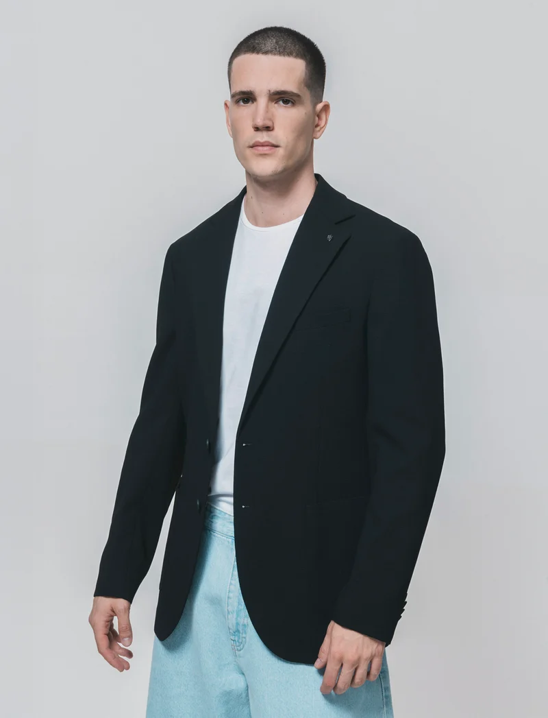 Blazer micro waffel formal fit elegante - Nero