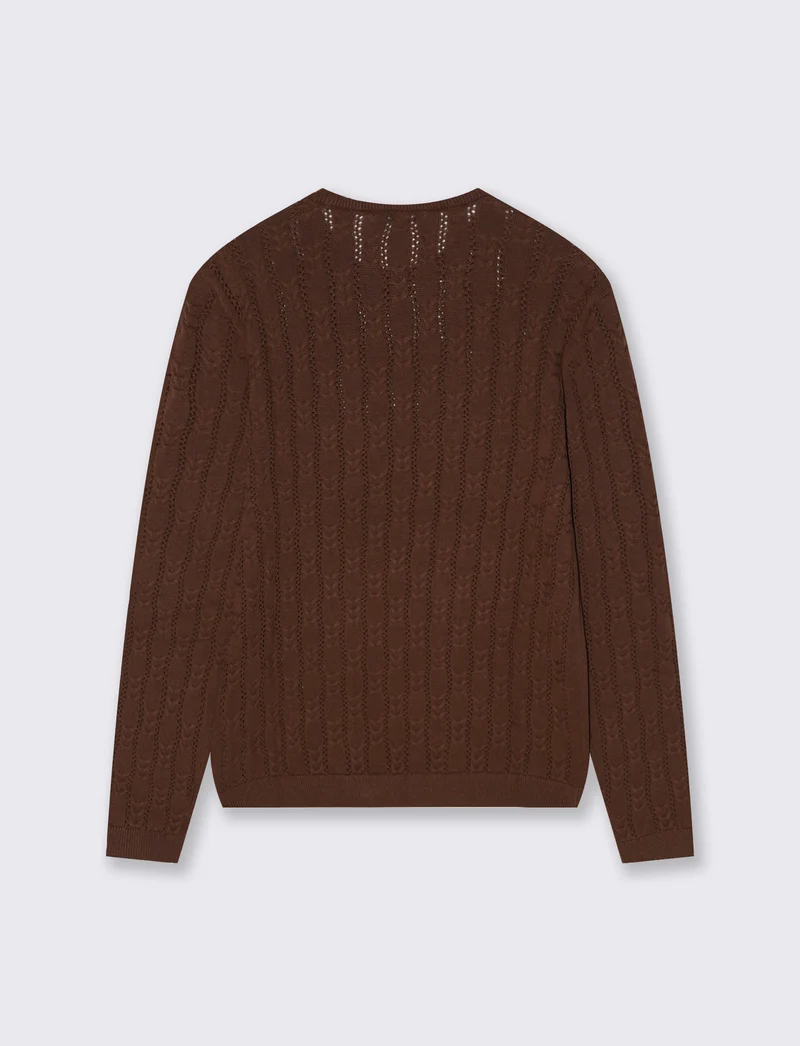 Pullover Girocollo a Treccia - Marrone