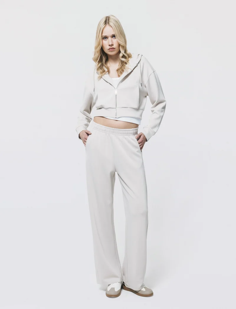 jogger in scuba con elastico e tasche - Beige grano