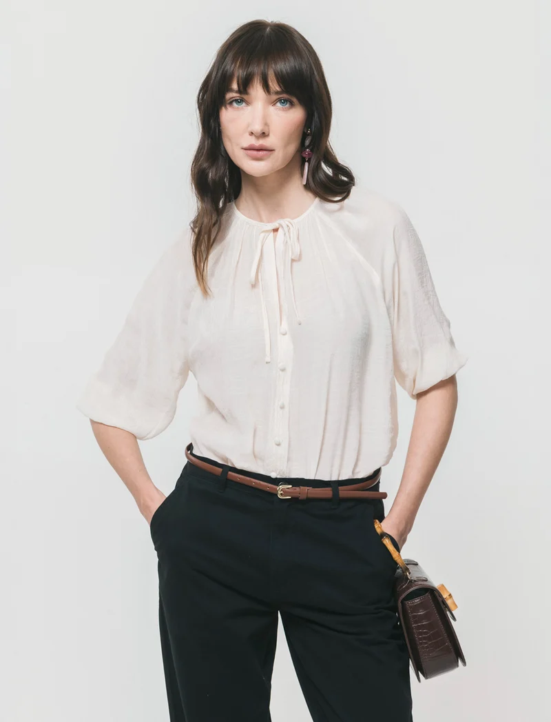 Blusa con Manica a 3/4 - Avorio