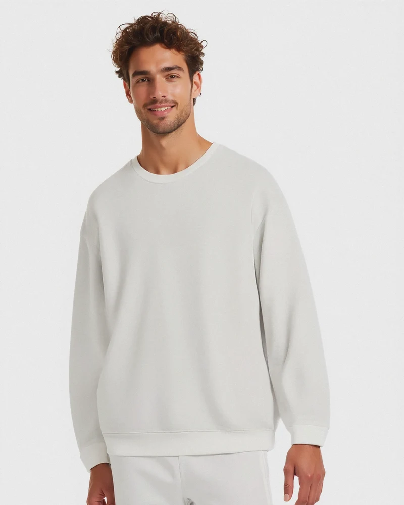 FELPA BASIC GIROCOLLO RELAXED FIT - Bianco