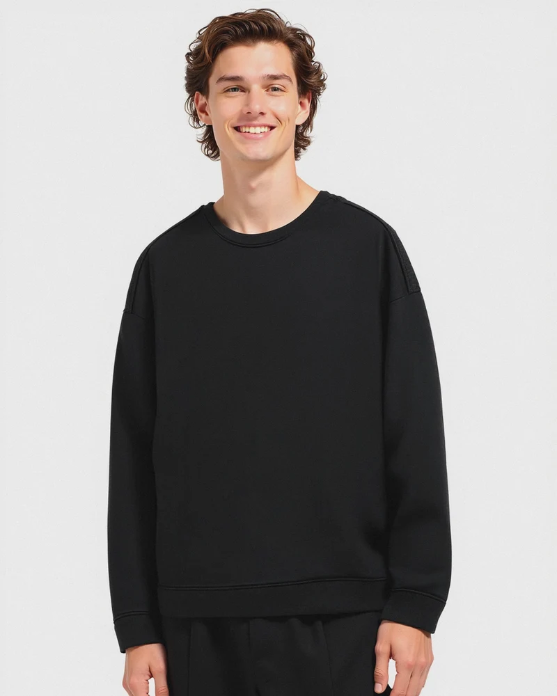 FELPA BASIC GIROCOLLO RELAXED FIT - Nero