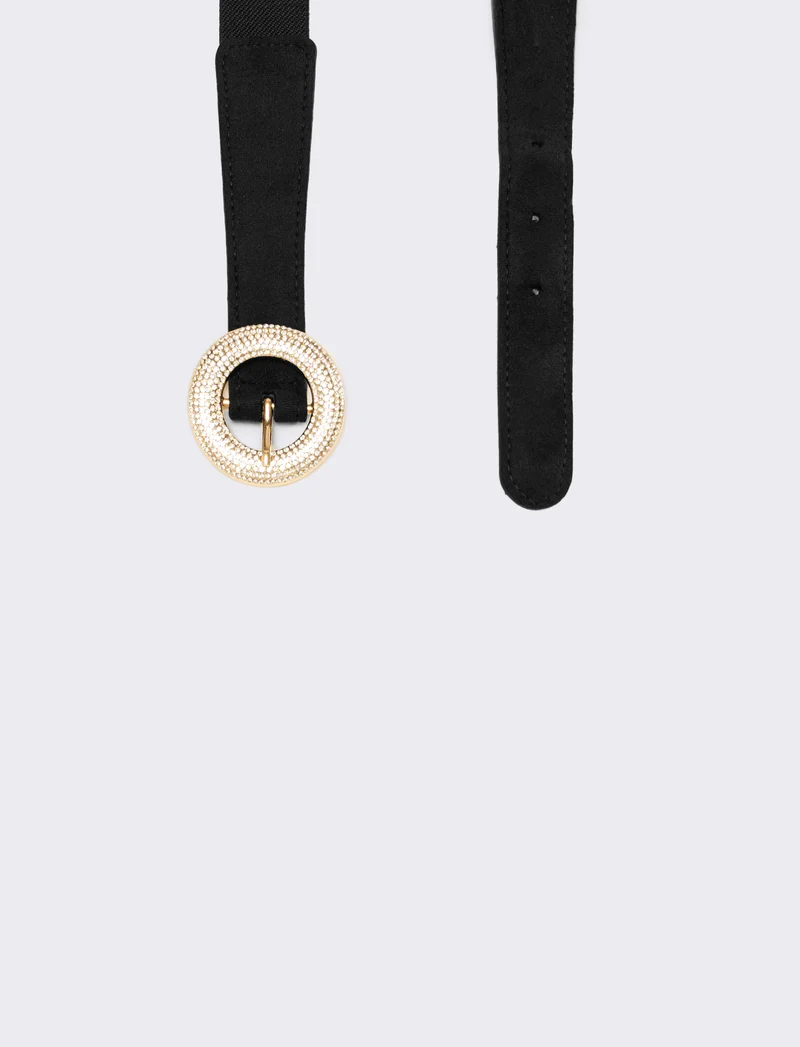 Cintura donna elastica con fibbia strass - Nero