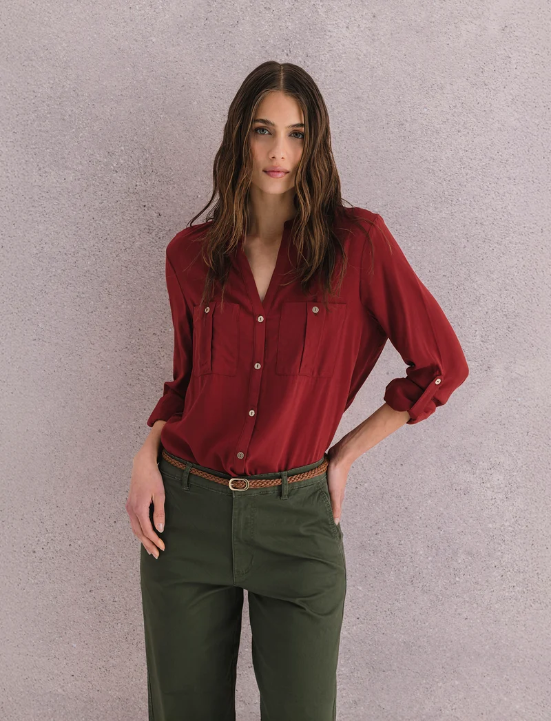 CAMICIA CON TASCHE - Marrone bruciato
