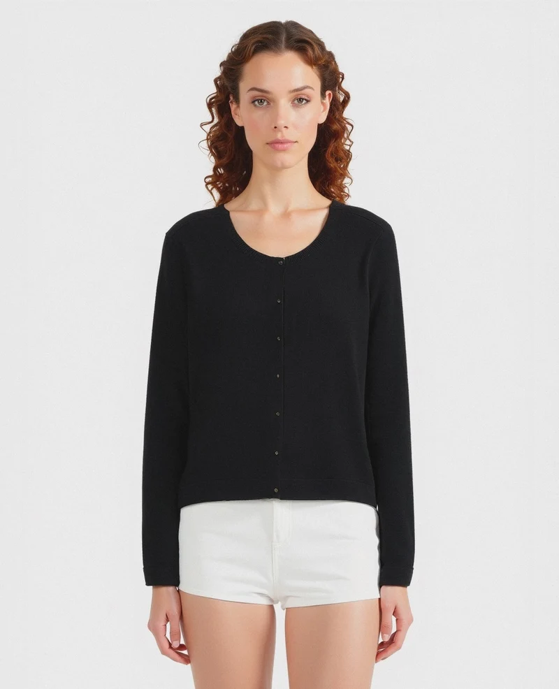 CARDIGAN GIROCOLLO - Nero