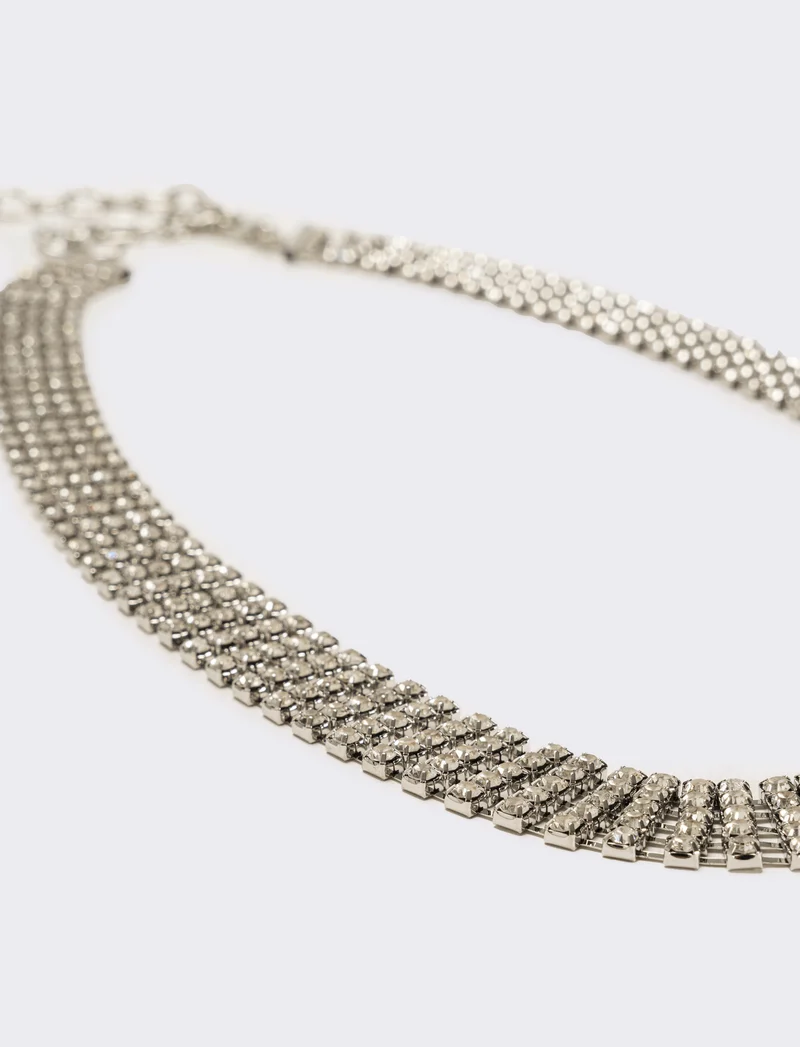 Cintura donna con strass e chiusura gancetto - Argento