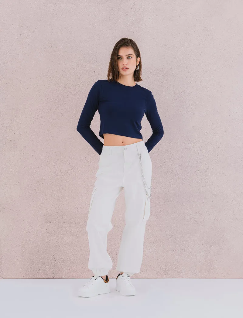 PANTALONE CARGO - Bianco latte