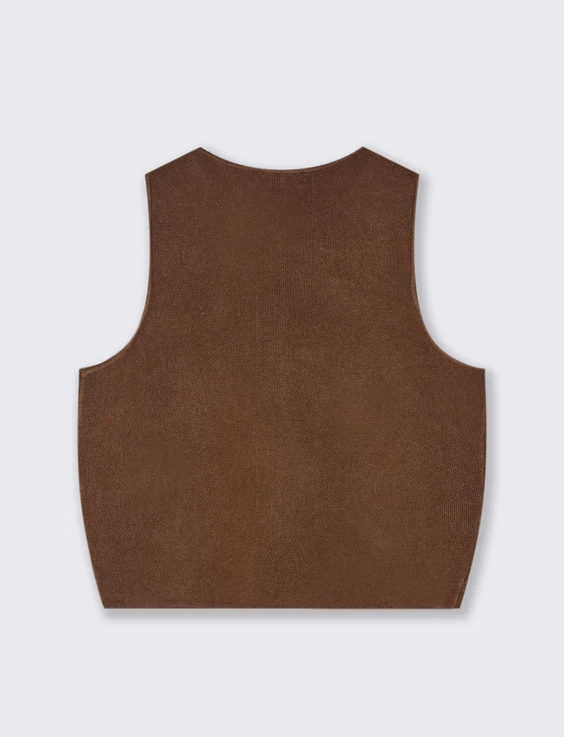 GILET CON BOTTONI GIOIELLO - Marrone tabacco