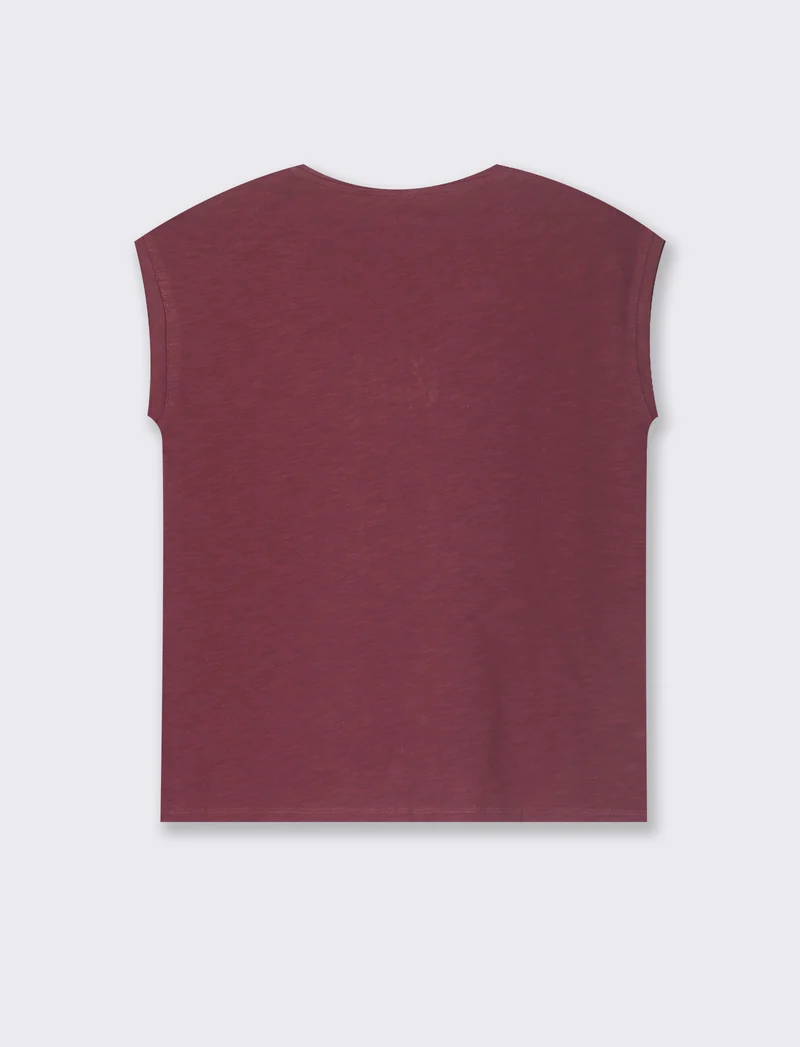 T-SHIRT CON SCOLLO A V - Bordeaux