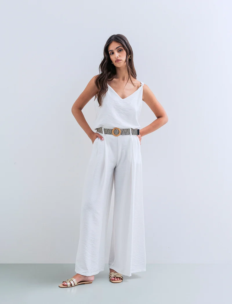 Pantalone a palazzo con cintura - Bianco