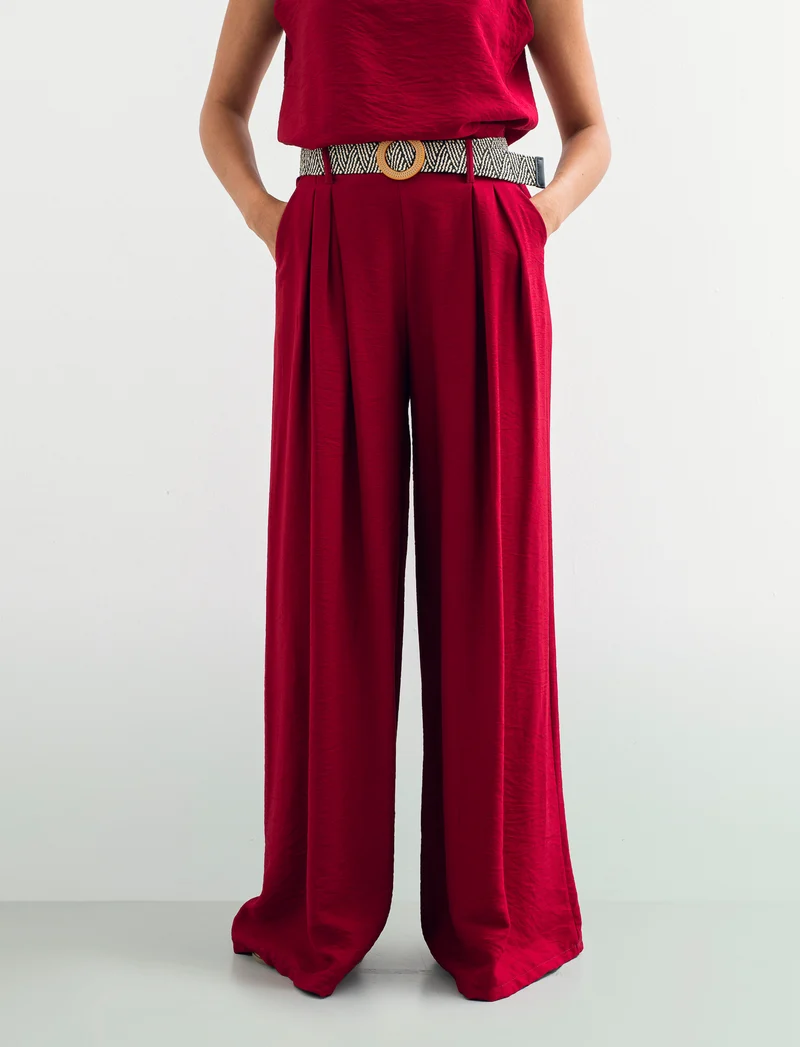 Pantalone a palazzo con cintura - Rosso india