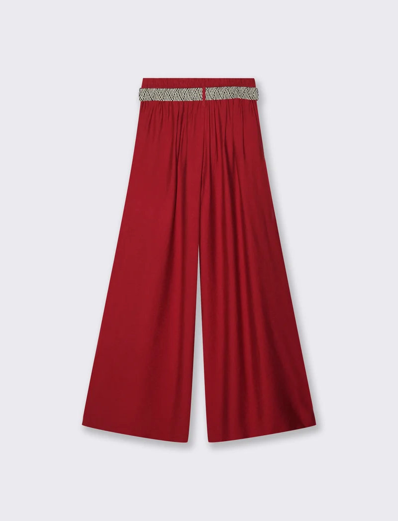 Pantalone a palazzo con cintura - Rosso india