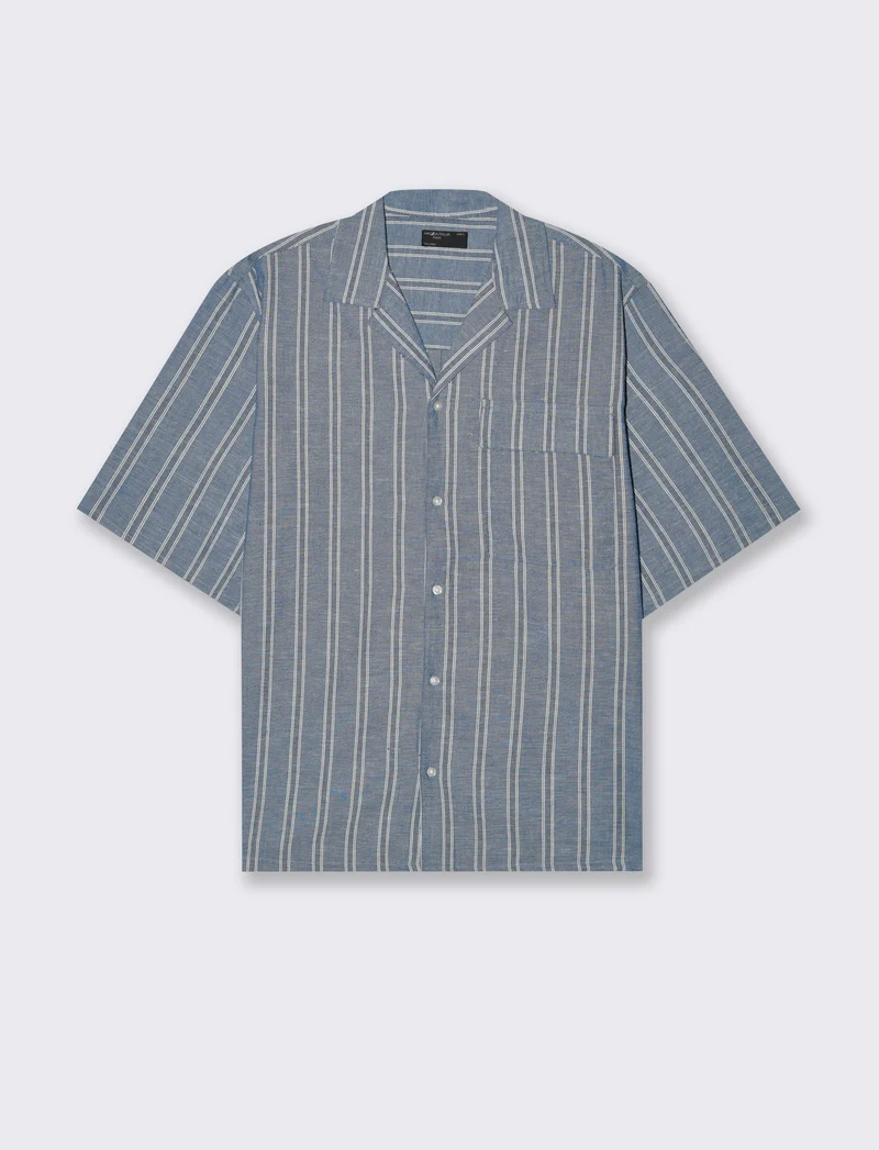 Camicia effetto denim a righe da uomo - Blu