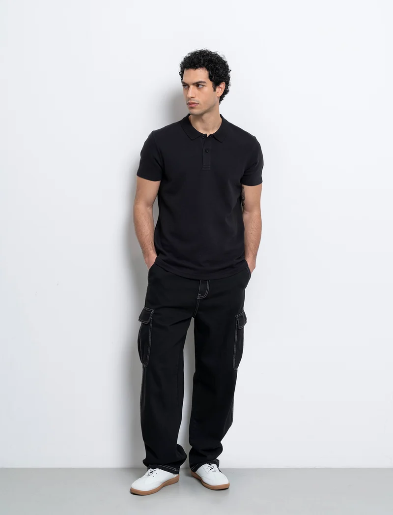 Polo in tessuto struttura ottoman da uomo - Nero