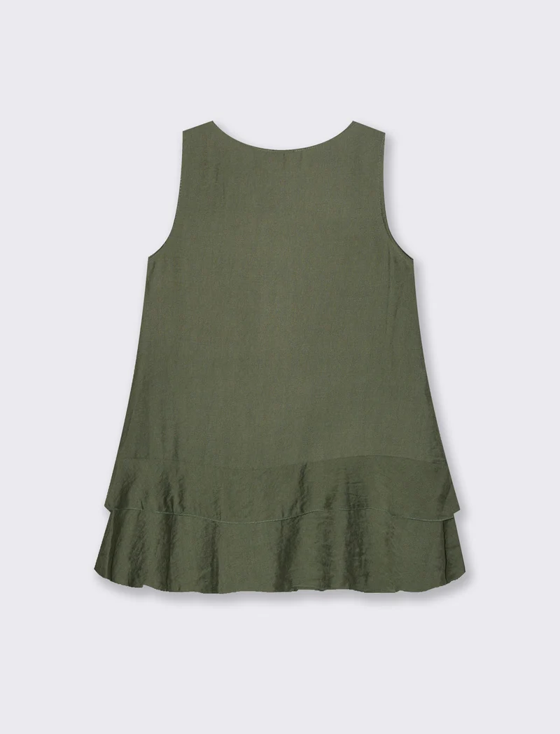 Top con balza e collana - Verde militare