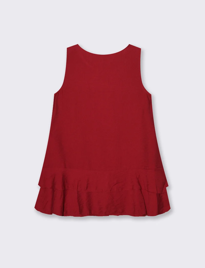 Top con balza e collana - Rosso india