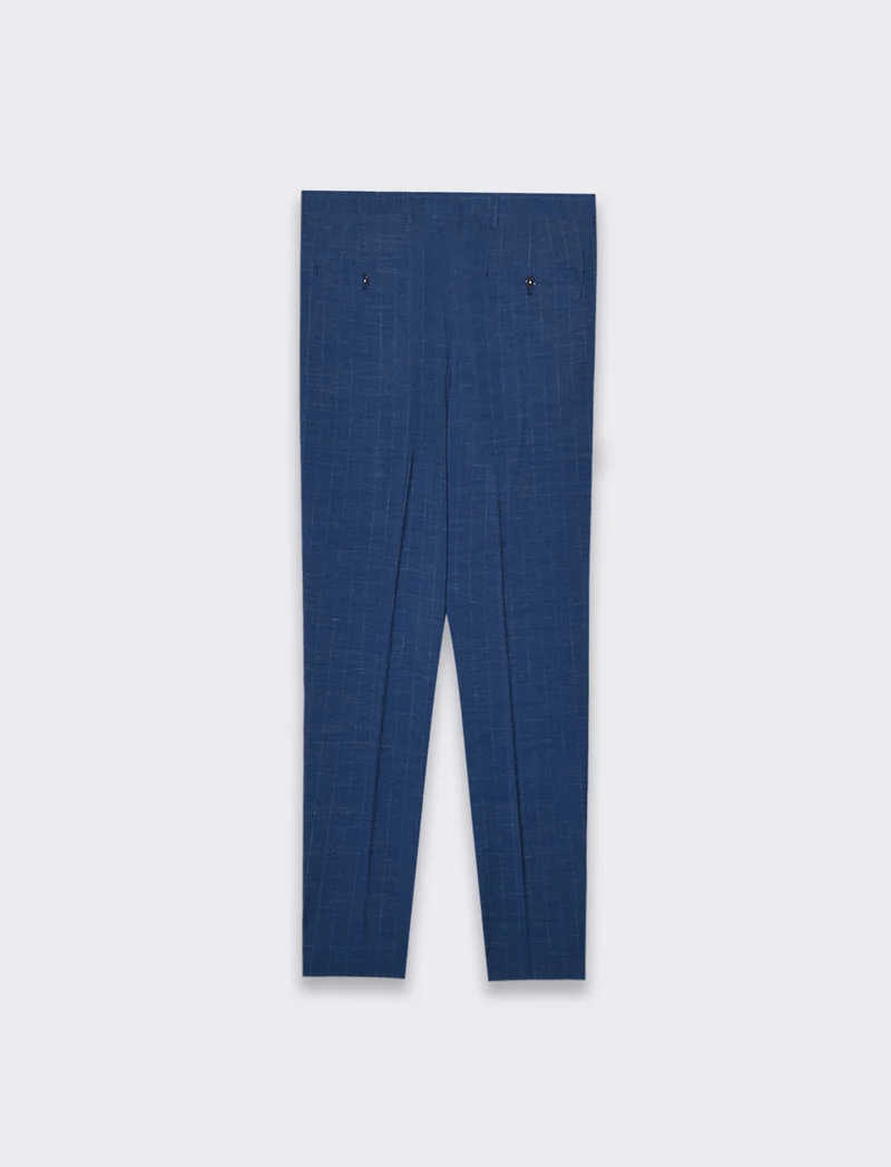 Pantaloni da completo gessato effetto slub da uomo - Blu melange